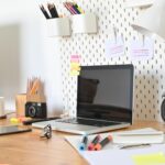 Workspace computer with graphic designer table in real studio.